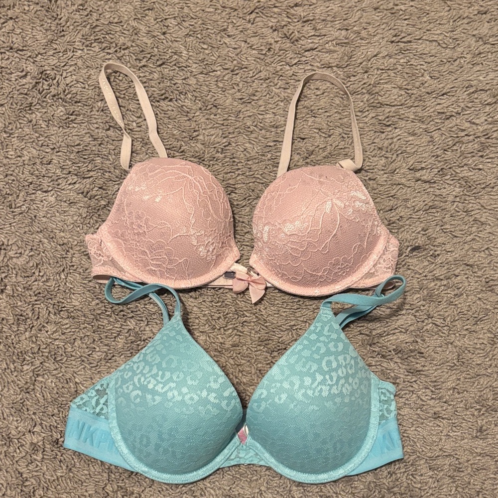 Victoria's Secret Lace Push-Up Bra Set - Pink and Teal